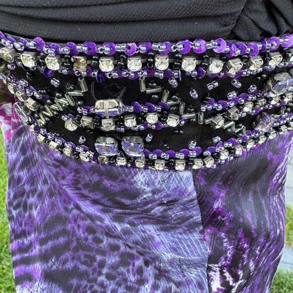 Y2K May Queen Couture Strapless Sheer Animal Print Chiffon Sequin Maxi Gown - Picture 13 of 16